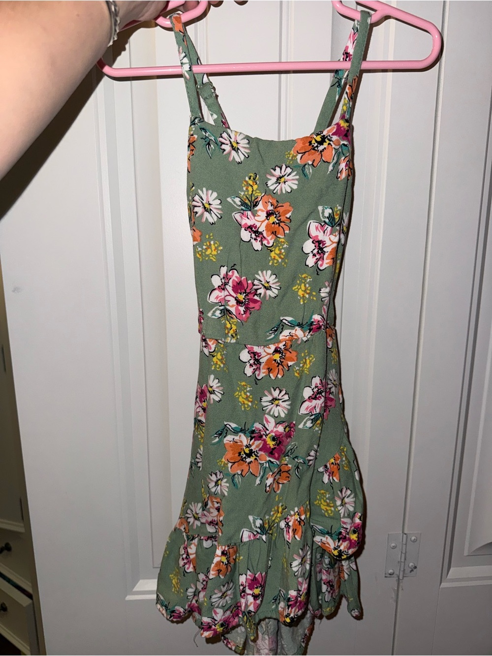 Floral Sage Green Spaghetti Strap Dress